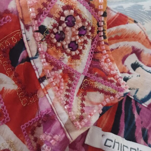 Chico’s Women’s 0 (US 4) Beaded Embellished Boho Tunic Top Paisley Multicolor - Picture 6 of 8